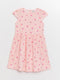 Crew Neck Patterned Short Sleeve Girl Dress